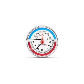 VMMT06-800604 Термоманометр Varmega аксиальный 80 мм, 6 бар, 120°С, 1/2", с отсекающим клапаном