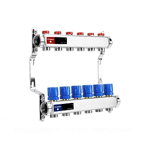 VM15104 Коллекторная группа с расходомерами Varmega  ВР 1", на 4 контура 3/4" ЕК, нержавеющая сталь