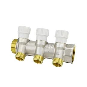 VM14723 Коллектор распределительный с запорными клапанами Varmega, 1", на 3 выхода 1/2"