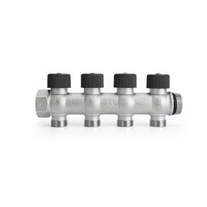 VMMM01-C06154 Коллектор с регулировочными клапанами Varmega, 1", на 4 выхода 3/4"ЕК, хромированный