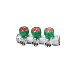VMMM01-C06153 Коллектор с регулировочными клапанами Varmega, 1", на 3 выхода 3/4"ЕК, хромированный