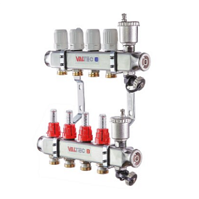 Коллекторная группа НЕРЖ VALTEC со встр. расх. в сборе, 1"х9 вых. Евроконус 3/4" (VTc.586.EMNX.0609)