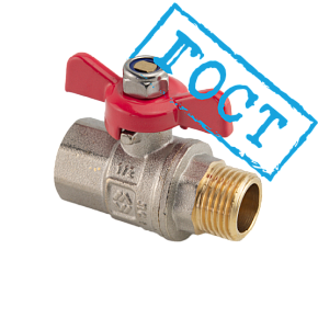 Кран шаровой из латуни прямой, муфта-цапка, MVI, 1/2" (вн-нар, рукоятка «бабочка») (BV.914.04)