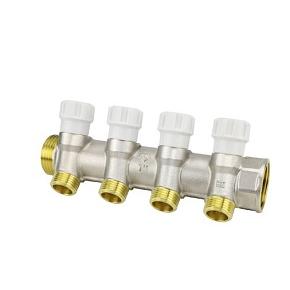 VM14724 Коллектор распределительный с запорными клапанами Varmega, 1", на 4 выхода 1/2"