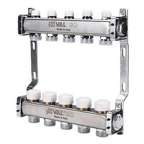 Блок коллекторов VALTEC,с ручными регулировочными клапанами1"х9 вых Евроконус 3/4(VTc.582.EMNX.0609)