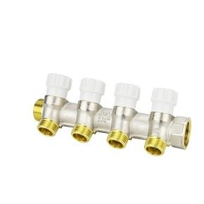 VM14704 Коллектор распределительный с запорными клапанами Varmega, 3/4", на 4 выхода 1/2"