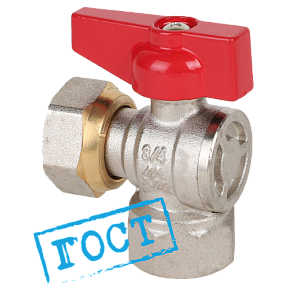 Кран шаровой из латуни угловой, накидная гайка-муфта,MVI, 1/2"(вн-вн, рукоятка "бабочка")(BV.732.04)